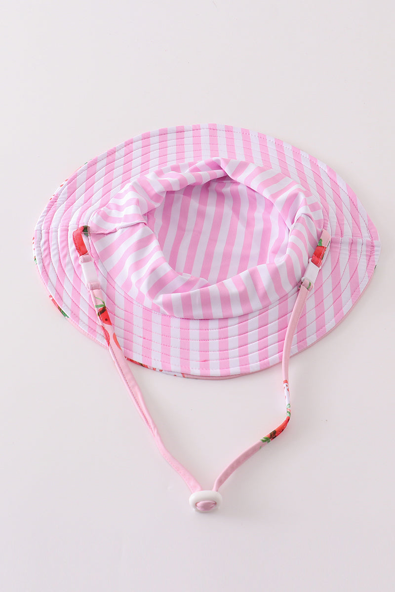 White and Pink Stripe Strawberry Sun Hat