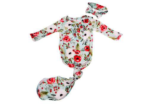 Red Floral Print Bamboo Gown