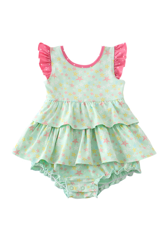Star Print Ruffle Girl Romper
