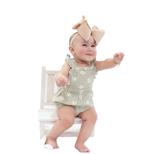 Sage Muslin Daisy Bubble Romper