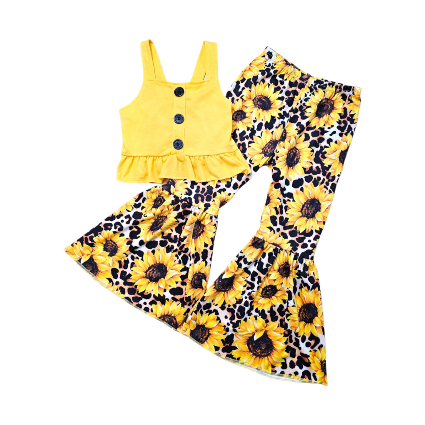 Sleeveless Yellow Sunflower Bell Bottom Set