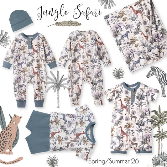 Children's pajamas with jungle safari design on a white background