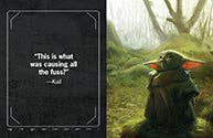 Character from 'The Mandalorian' with a quote on a dark background