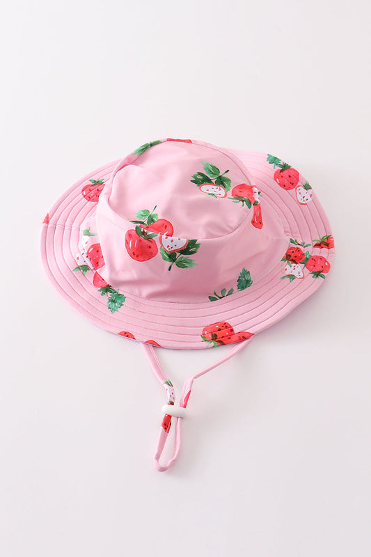 White and Pink Stripe Strawberry Sun Hat