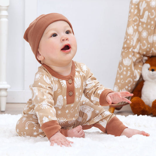 Wild West/Brown Bamboo Henley Romper