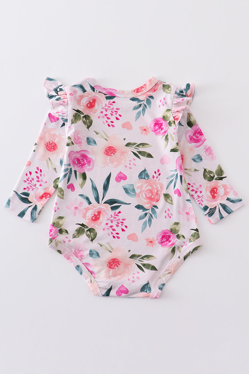 Pink Floral Print Bamboo Romper
