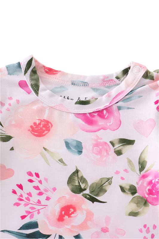 Pink Floral Print Bamboo Romper