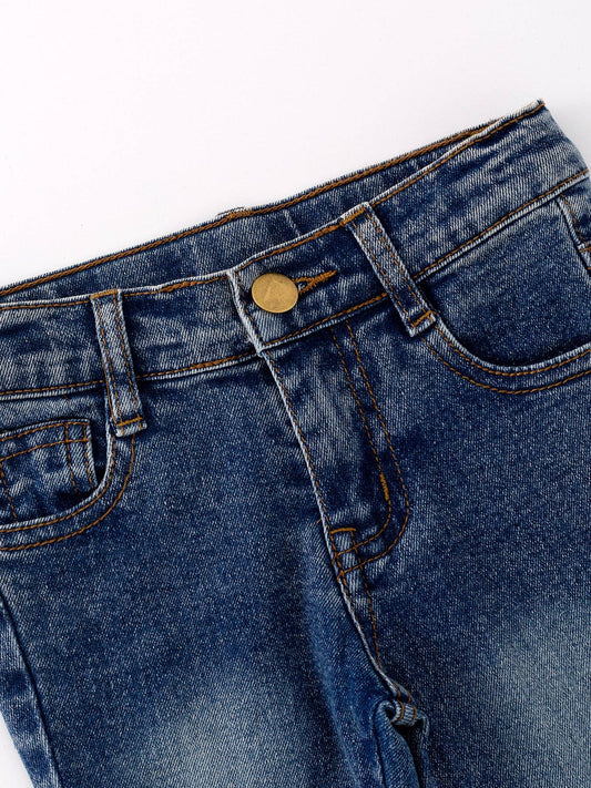 Chloe Dark Wash Double Layer Bell-bottoms Denim Jeans