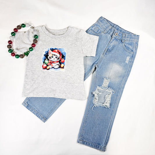 Christmas Cat Gray Tee