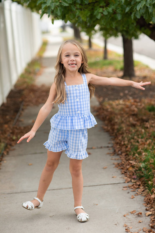 Riley Blue Check Gingham Short Set