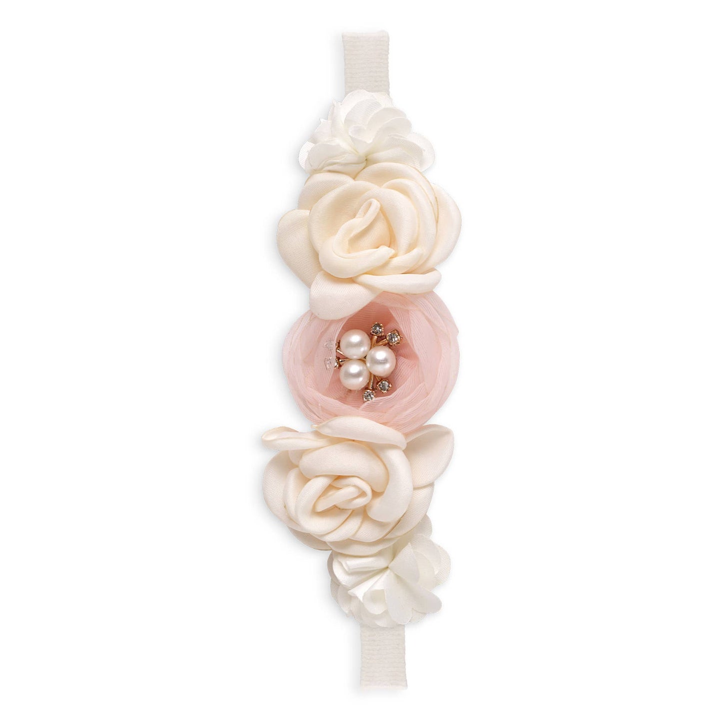 Savannah Girl's Headband with Faux Flowers & Pearls: Ivory