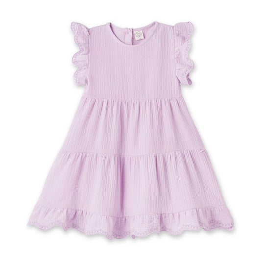 Emilia Lavender Eyelet Flutter Sleeve Gauze Dress