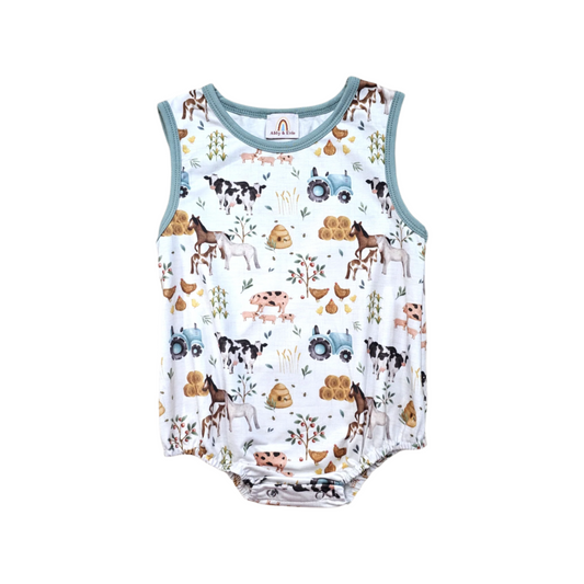 Sage Farm Animal Boy Romper