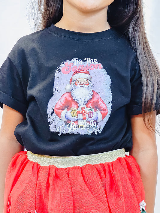 Santa Tis The Season Black Tee