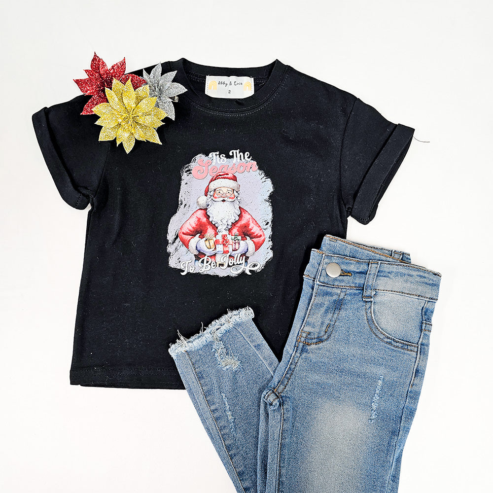 Santa Tis The Season Black Tee