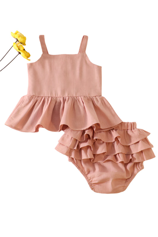 Pink Linen Ruffle Set