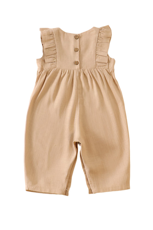 Khaki Linen Ruffle Girl Romper
