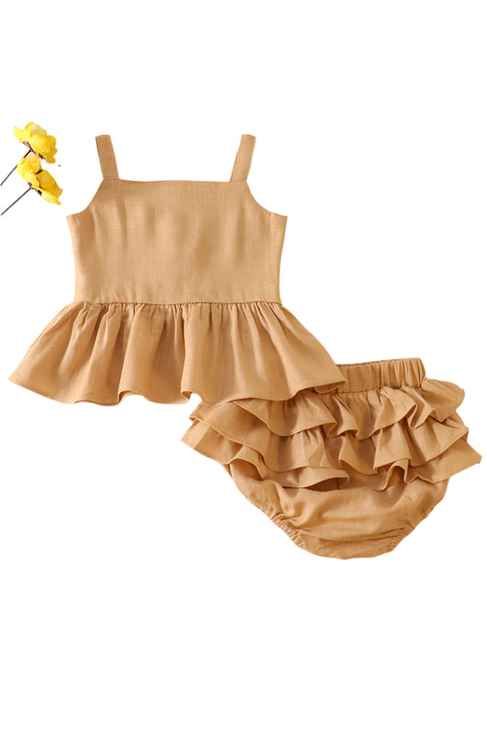 Beige Linen Ruffle Set