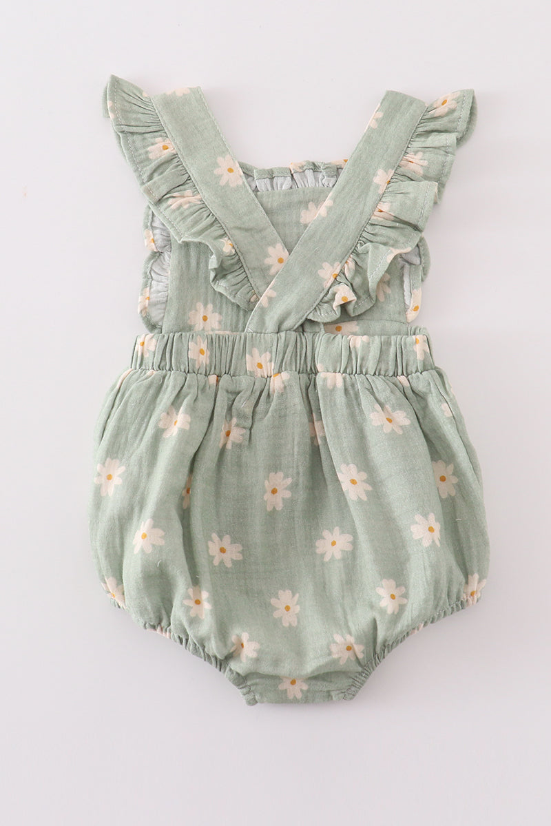 Sage Muslin Daisy Bubble Romper