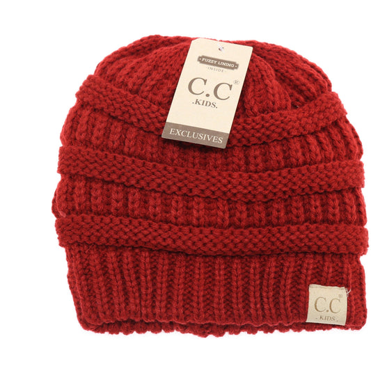 Kids Solid Fuzzy Lined CC Beanie Red (Bright)