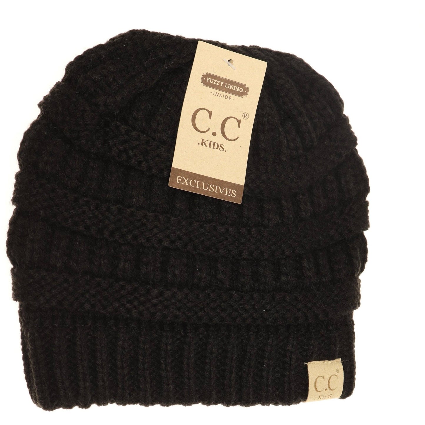 Kids Solid Fuzzy Lined CC Beanie Black