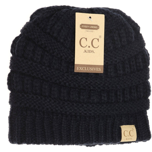 Kids Solid Fuzzy Lined CC Beanie Navy