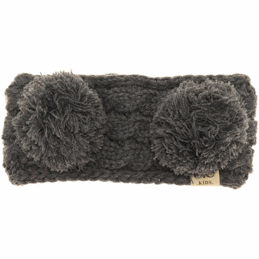 Kids Solid Double Pom Fashion Headband: Dark Grey