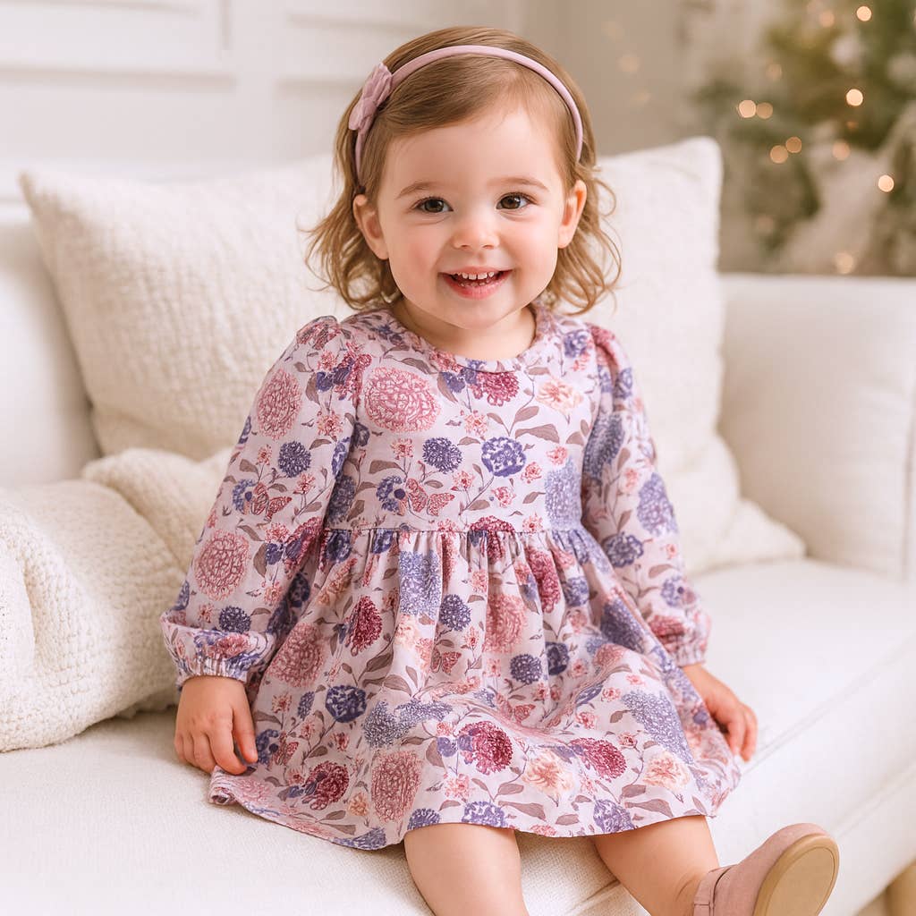 Floral Long Sleeve Girls Dress – Vintage Bloom