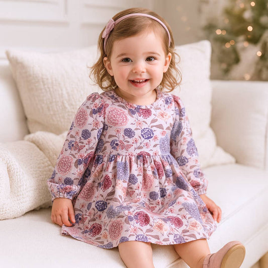 Floral Long Sleeve Girls Dress – Vintage Bloom