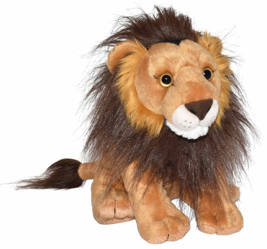 Plush lion toy on a white background