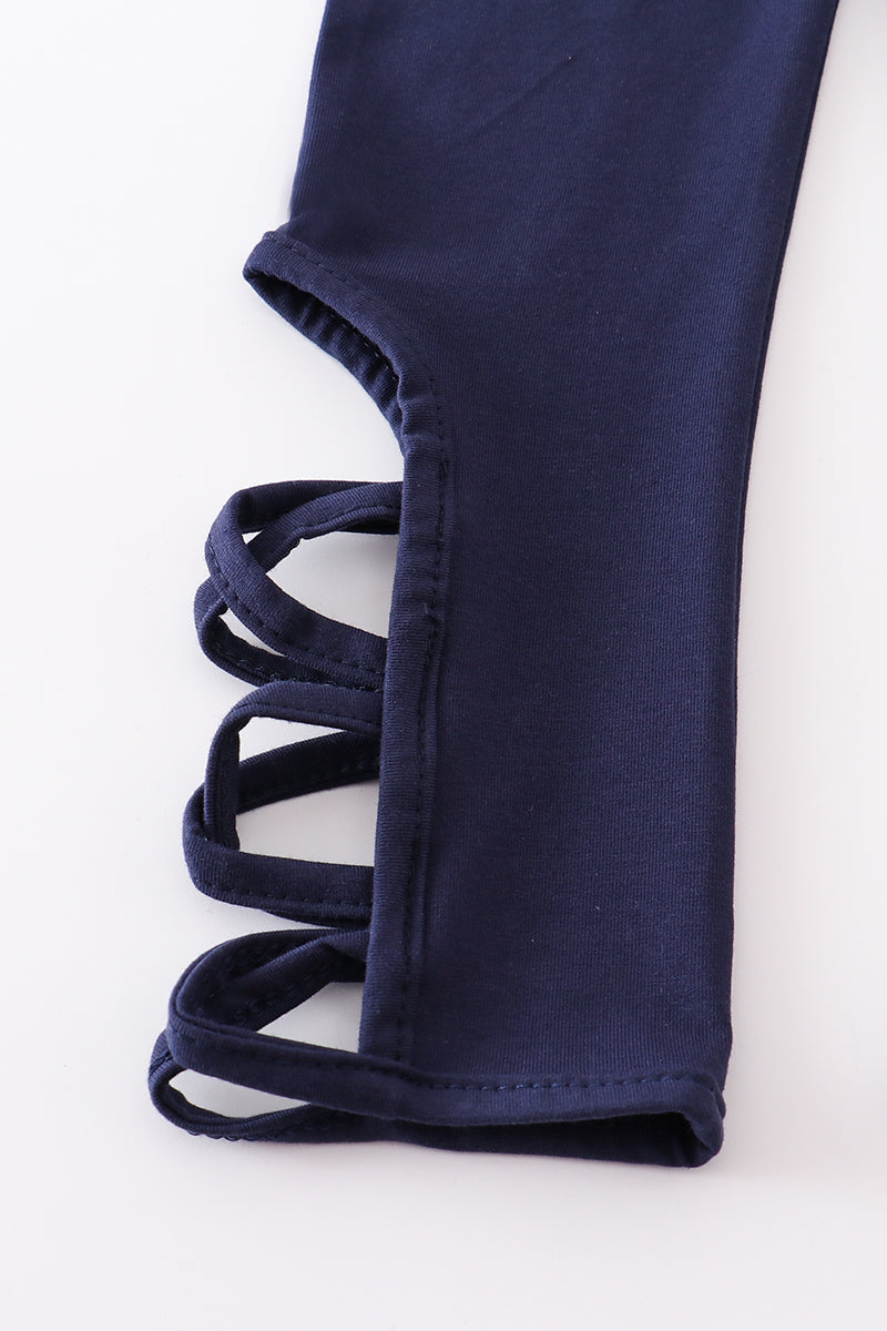 Navy Hollow Out Leggings