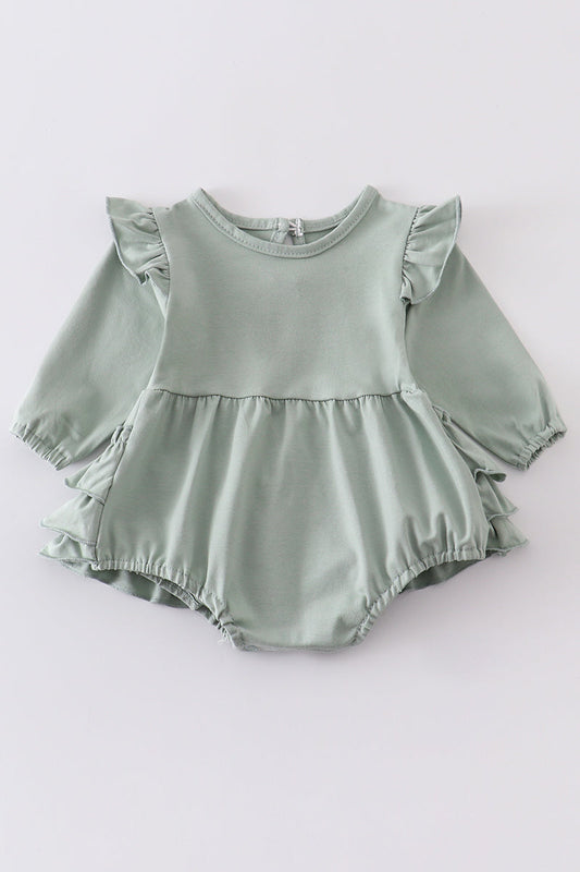 Sage Ruffle Girl Romper