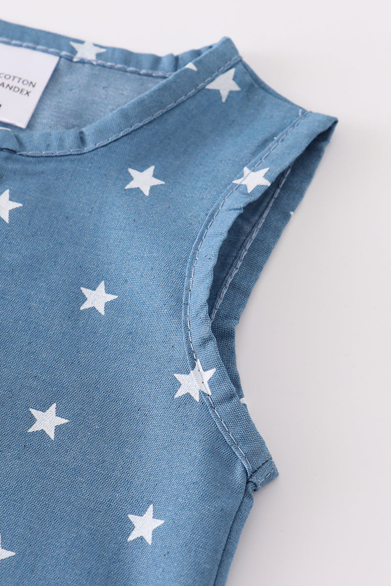 Navy Star Print Boy Romper