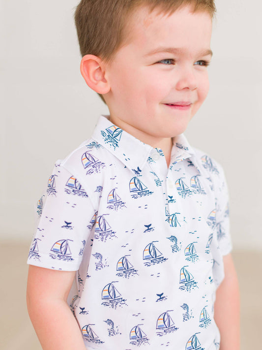Elias Boys Sailing the Seas Knit Short Sleeve Performance Polo