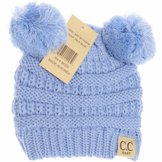 BABY Solid Double Pom CC Beanie Pale Blue