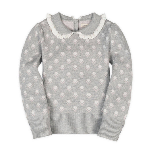 Gray sweater with white heart pattern on a white background