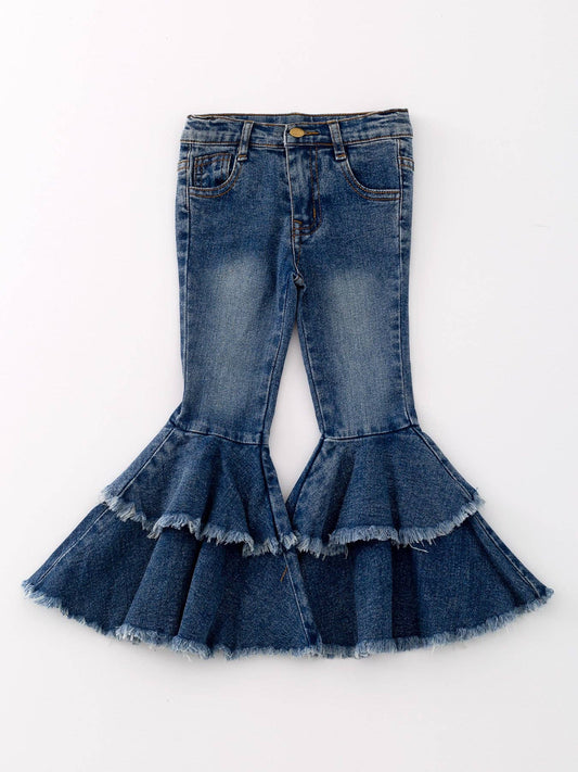 Chloe Dark Wash Double Layer Bell-bottoms Denim Jeans