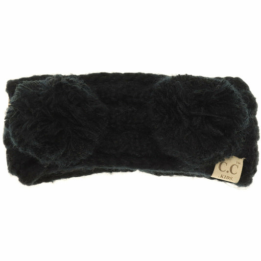 Kids Solid Double Pom Fashion Headband: Black