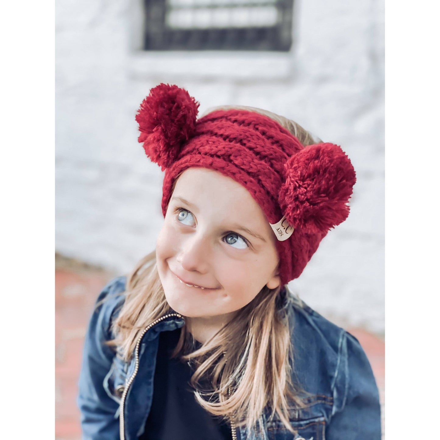 Kids Solid Double Pom Fashion Headband: Red