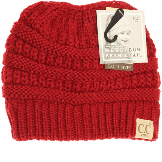 Kids Solid Classic CC Beanie Pony Tail  Red