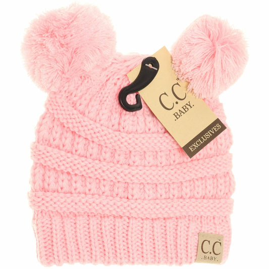 BABY Solid Double Pom CC Beanie Pale Pink