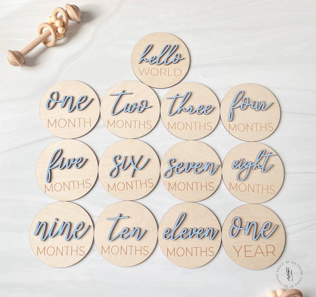 3D Monthly Milestone Discs Photo Props - Blue