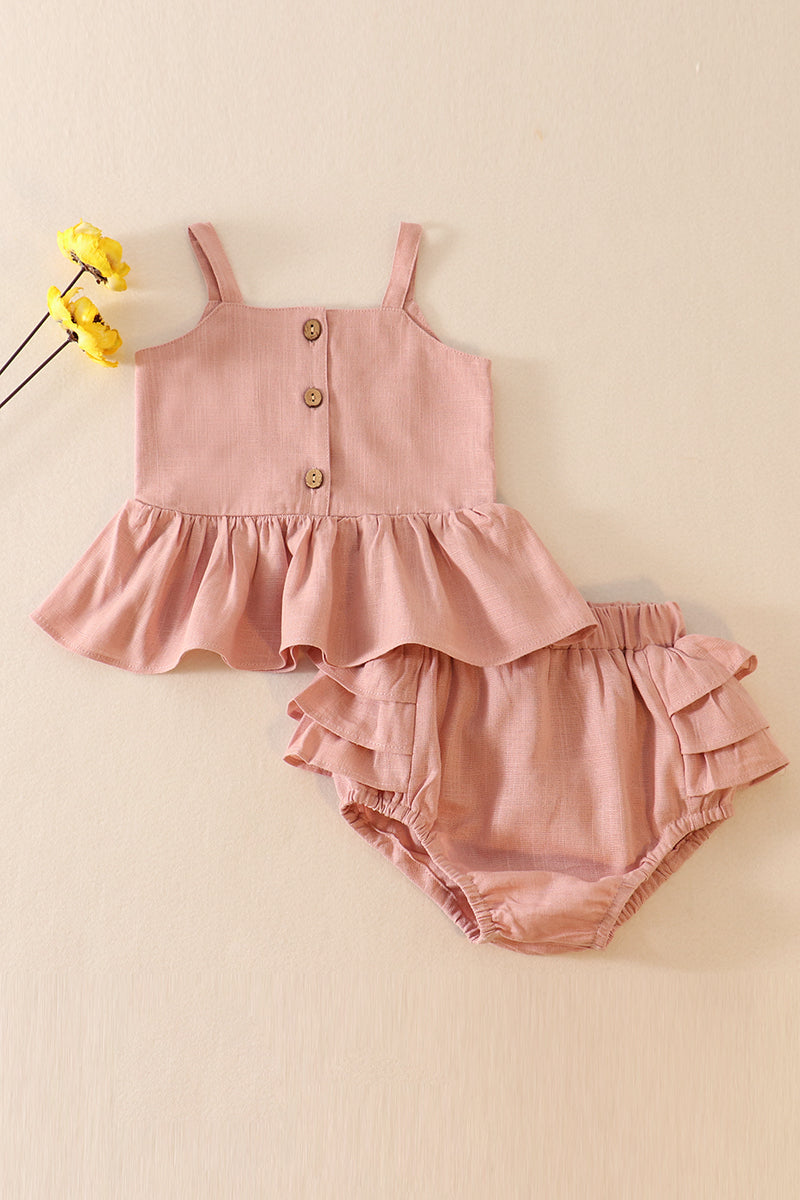 Pink Linen Ruffle Set