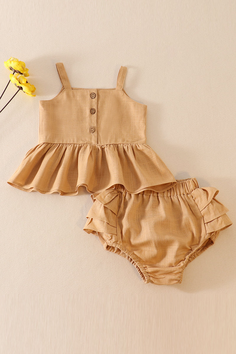 Beige Linen Ruffle Set