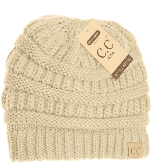 Kids Solid Fuzzy Lined CC Beanie Beige