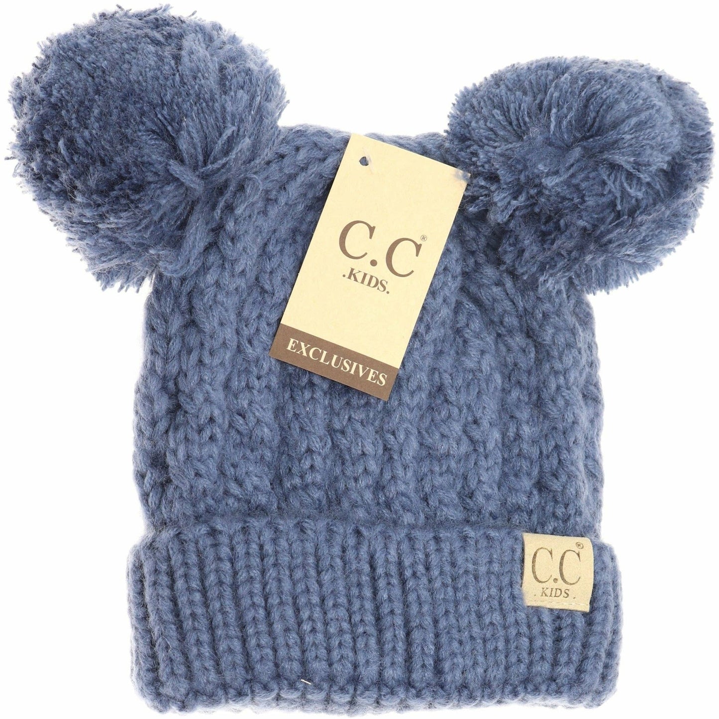 Kids Solid Double Pom CC Beanies Dark Denim