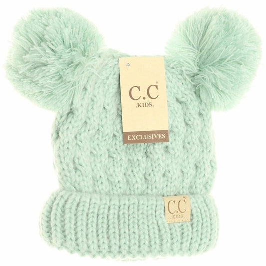 Kids Solid Double Pom CC Beanies Mint