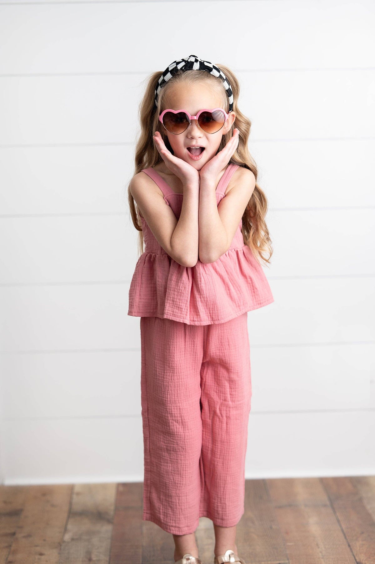 Kinsley Dusty Pink Gauze Weave Ruffle Set