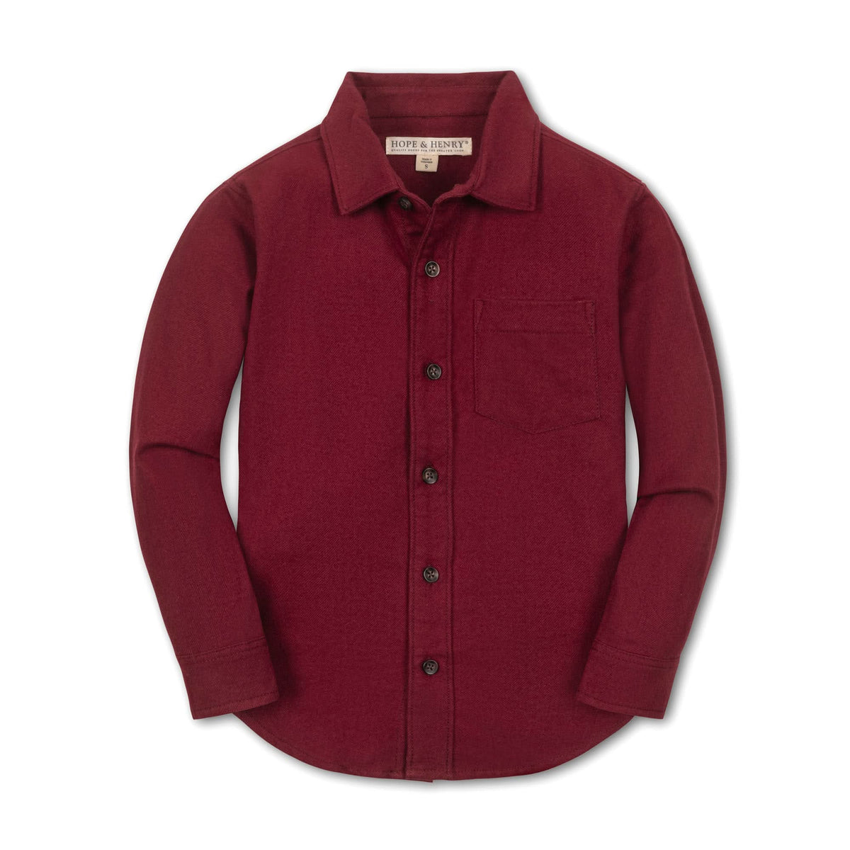 Red button-up shirt on a white background