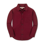 Red button-up shirt on a white background